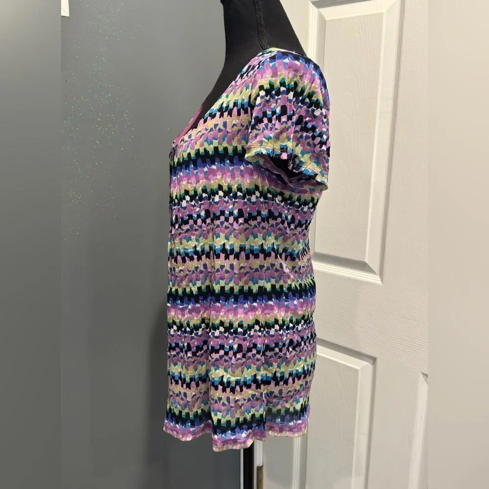 Axcess Purple and Black Patterned Short Sleeve Top